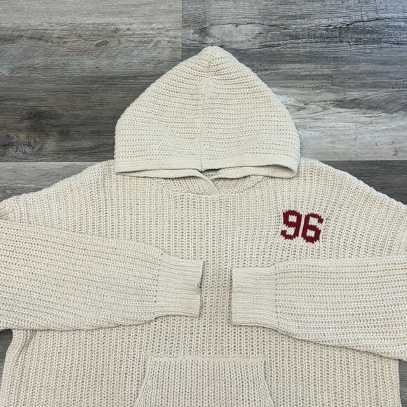 Pacsun 96 Cream Red Womens XL Chunky Waffle Knit Sweater Hooded Pullover Sweater - Picture 1 of 8